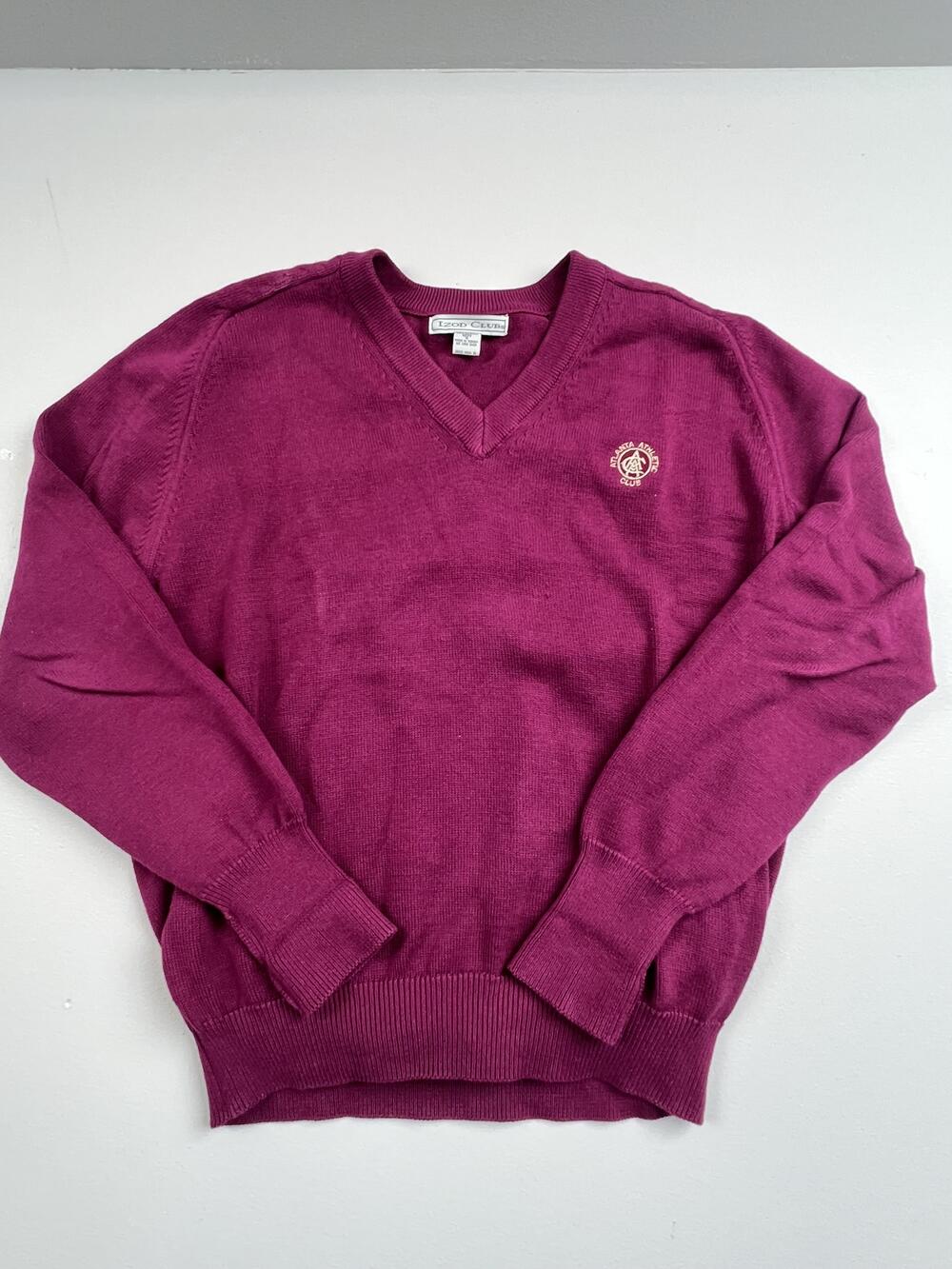 Vintage Izod Club Sweater Mens M Purple V Neck Egyptian Cotton Golf Pullover